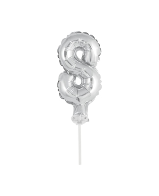 CAKE TOPPER MINI MYLAR NUMERO 8 ARGENTO 13CM CON VALVOLA AUTOMAT (989235-01)