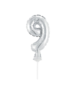 CAKE TOPPER MINI MYLAR NUMERO 9 ARGENTO 13CM CON VALVOLA AUTOMAT (989242-01)