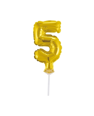 CAKE TOPPER MINI MYLAR NUMERO 5 ORO 13CM CON VALVOLA AUTOMATICA (989358-01)
