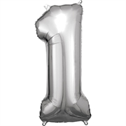 PALLONCINO IN MYLAR ARGENTO NUMERO 1 86CM (9906286)