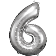 PALLONCINO IN MYLAR ARGENTO NUMERO 6 86CM (9906291)