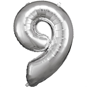 PALLONCINO IN MYLAR ARGENTO NUMERO 9 86CM (9906294)