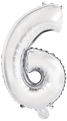 PALLONCINO IN MYLAR NUMERO 6 SEI ARGENTO 35CM (9909674)