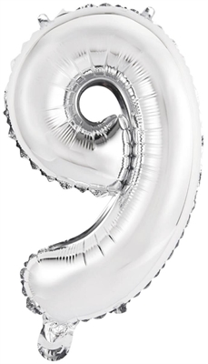 PALLONCINO IN MYLAR NUMERO 9 NOVE ARGENTO 35CM (9909677)