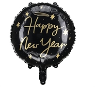 PALLONCINO IN MYLAR TONDO NERO HAPPY NEW YEAR 45CM (FB162-KARTON)