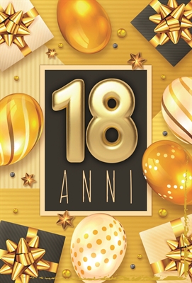 BIGLIETTO AUGURI 18 ANNI ORO E NERO (NU.6047)
