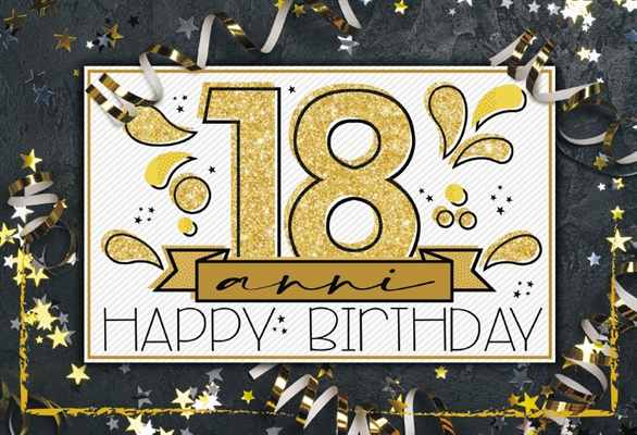 BIGLIETTO AUGURI 18 PORTASOLDI NERO E ORO (NU.6762-1)