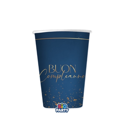BICCHIERI IN CARTONCINO BUON COMPLEANNO NAVY 250ML 6PZ (76604)