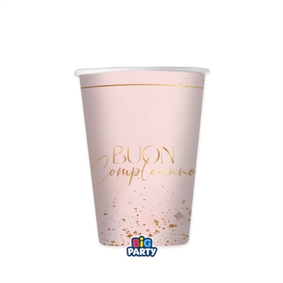 BICCHIERI IN CARTONCINO BUON COMPLEANNO ROSA 250ML 6PZ (76608)