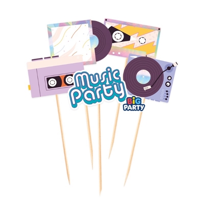 MINI CAKE TOPPER SAGOMATI A TEMA MUSIC PARTY 5PZ (76796)