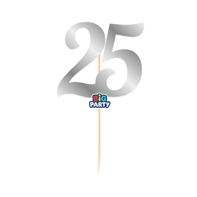 MINI CAKE TOPPER IN CARTA SILVER METAL NUMERO 25 (76824)