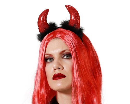 CERCHIETTO CORNA DIAVOLO ROSSE E MARABU' NERO (78492)