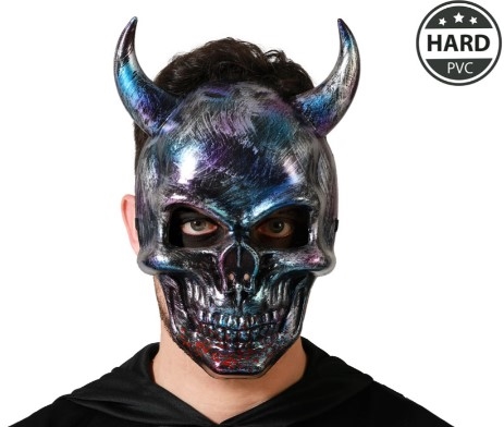 MASCHERA SCHELETRO CON CORNA METALLIZZATA (78877)