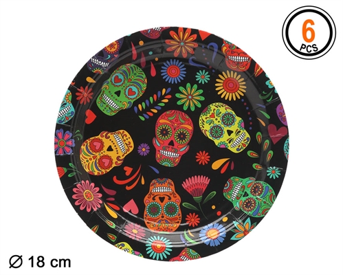 PIATTI IN CARTONCINO MORTE MESSICANA 18CM 6PZ (79828)