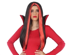 PARRUCCA LUNGA NERA CON STRISCE ROSSE 60CM (80176)