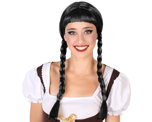 PARRUCCA NERA CON TRECCE E FRANGIA (80212)