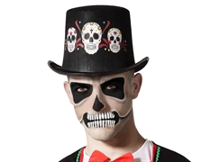 CILINDRO NERO CON TESCHI ALTO IN FELTRO (66479)