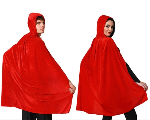 MANTELLO CON CAPPUCCIO IN VELLUTO ROSSO 100CM (67127)