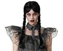 PARRUCCA TRECCE NERE CON FRANGIA (75767)