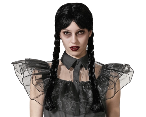 PARRUCCA TRECCE NERE CON FRANGIA (75767)