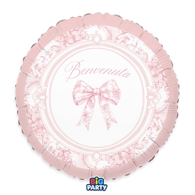 PALLONCINO IN MYLAR TONDO BENVENUTA FIOCCO VINTAGE 45CM (77145)