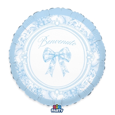 PALLONCINO IN MYLAR TONDO BENVENUTO FIOCCO VINTAGE 45CM (77153)