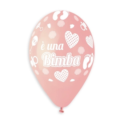 PALLONCINI IN LATTICE TONDO BIANCO E ROSA BIMBA 33CM 5PZ (340631)