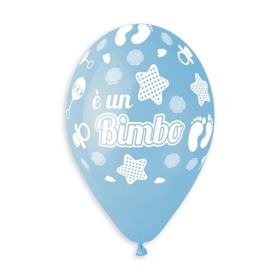 PALLONCINI IN LATTICE TONDO BIANCO E AZZURRO BIMBO 33CM 5PZ (340648)