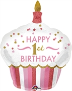 PALLONCINO IN MYLAR CUPCAKE 1 COMPLEANNO ROSA (3452201)