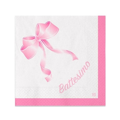 TOVAGLIOLI BATTESIMO FIOCCO ROSA 25X25CM 20PZ (70497)