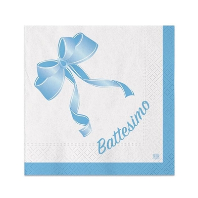 TOVAGLIOLI BATTESIMO FIOCCO AZZURRO 25X25CM 20PZ (74159)